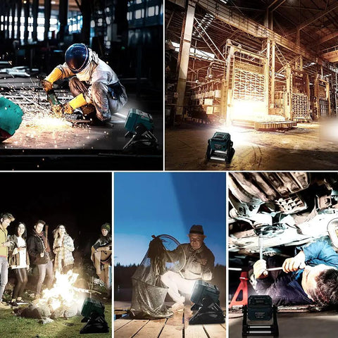 Beast Bright 5000 Lumen Cordless Floodlight With 18V Battery Compatibility in diverse work and outdoor settings