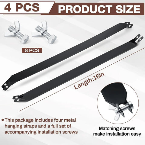 4 Pack Patio Glider Replacement Straps Heavy Duty 16 Inch Center To Center Hanger Set With Black Coating And Screws For Deck Restoration And Outdoor Porch Furniture Upgrade