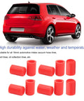 Silicone Intake Vacuum Hose Cover Kit, 10Pcs, 16mm Inner Diameter Car Vacuum Hose Caps next to red car