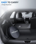 Level 2 EV Charger, 40 Amp, 240V Portable With 25ft Cable SAE J1772 Plug NEMA 14-50P in car trunk ready for transport