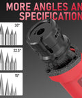 Close-up of Electric TIG Tungsten Electrode Sharpener And Grinder For Welding showing three angle options: 15°, 22.5°, 30°.