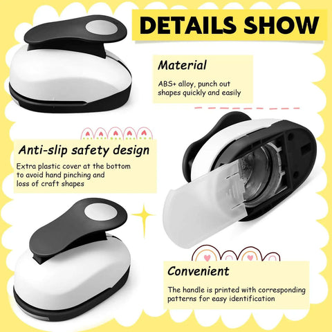 Six Piece Circle Punch Set With All The Right Sizes 0.3in 0.6in 1in 1.5in 2in 3in And Ten Color Sticker Papers features and design