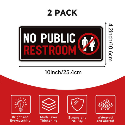 2 Pack No Public Restroom Signs Weatherproof Vinyl Stickers 10x4.1in Bold Black And Red Indoor Outdoor Use