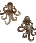 Heavy Duty Cast Iron Octopus Wall Hooks With Sleek Nautical Vibes And Aged Dark Brown Finish For Hanging Coats Keys Towels And Gear Built Like A Tank With Real Antique Charm That Truly Pops, side view.