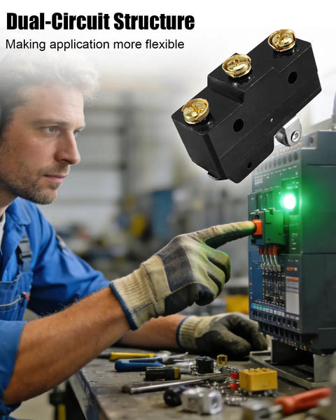 4 Pack Micro Switch 1NO 1NC 15A 125V 250V 380VAC IP40 Rating For Industrial Control Panels Dual Circuit Single Pole Double Throw Beefy Load Capacity Switch, black plastic