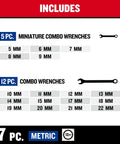 Image showing 17 pc. metric miniature and combo wrenches included in Wrench Set 32-Piece SAE And Metric With 12-Point Box End.