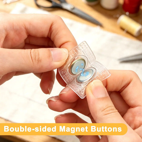 Super Tight Hidden Magnetic Snaps For Sewing Slick Invisible Closure Fix For Leathercraft Wallets Or Jacket Diy Crafts With Flexible Fabric Magnets And No Sweat Assembly, hands holding double-sided magnet buttons.