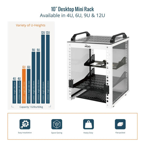 Straight Up Slick 6U Mini Server Rack 10 Inch Desktop Network Cabinet With Translucent Sides And Grip Handles Zero Hassle Install For Home Lab And Audio Visual Gear White Twin Pack with open design.