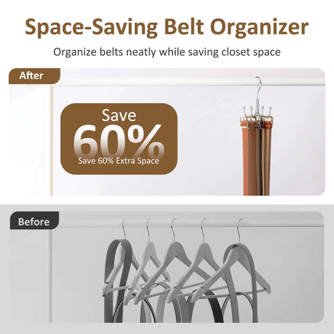 Rotating Belt Hanger and Closet Organizer Spins 360 Degrees to Store Up to 24 Belts Effortlessly with Heavy Duty Hooks Keep Your Wardrobe Looking Slick and Stay Hassle Free While Making Serious Space Savings Daily