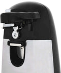 3-In-1 Electric Can Opener With Bottle Opener And Knife Sharpener, stainless steel blade, magnetic lid holder, sleek black design