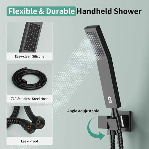 Top Shelf Matte Black Shower Faucet Set Featuring Dual Shower Heads And Wide Ceiling Rainfall Paired With Adjustable Handheld Spray For Dead Simple Setup And Insane Home Spa Vibes