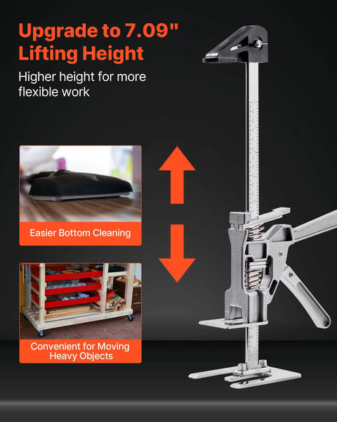 Dual Action Labor Saving Arm Jacks 2 Pack Adjustable Height Hand Lifter showing 7.09 inch lifting height for easier cleaning and moving.