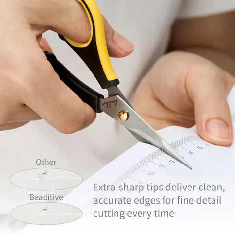 Ultra Sharp Precision Craft Scissors With Stainless Steel Blades And Safety Cap Micro Tip For Fine Paper Crafting Scrapbooking School Projects Home And Office Use Non Slip TPR Handles For Easy Grip Kid Friendly And Comfortable Everyday DIY, cutting paper