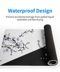 Extended Black And White Sakura Cherry Blossom Desk Pad For Gaming Office Or Home Setup, 31.5 By 11.8 Inches, rolled corner