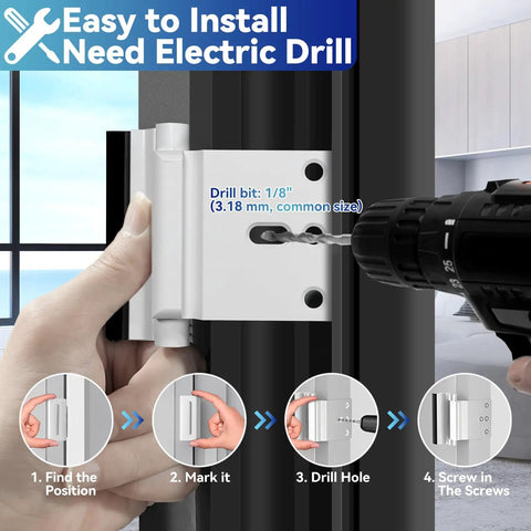 Beefy Heavy Duty Door Reinforcement Lock Withstanding 800 Lbs Of Force installed with electric drill for home security