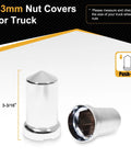 33mm Lug Nut Covers Bullet Flanged ABS Chrome Plastic Push On Nut Cover Caps For Semi Trucks 60 Pack Rust Resistant Finish
