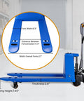 Heavy Duty Electric Pallet Jack With 3,300 Lbs Capacity And 48V Lithium Battery For Smooth Warehouse Haulin' showing fork measurements.