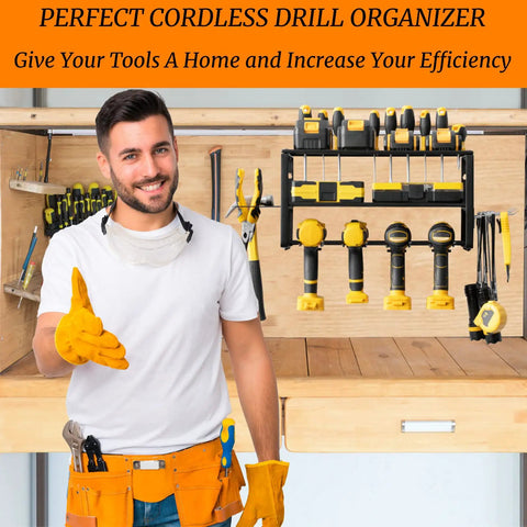 Power Tool Organizer Heavy Duty Alloy Steel Garage Rack For Cordless Drill Holder And Tool Storage On Pegboard Wall