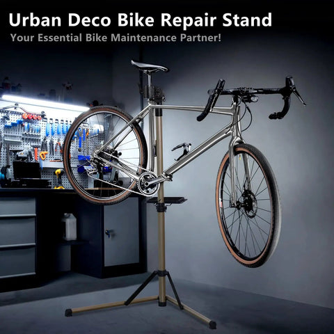Beefy Pro Grade Aluminum Bike Repair Stand With Height Adjustable Arm And 360 Degree Clamp in garage setup