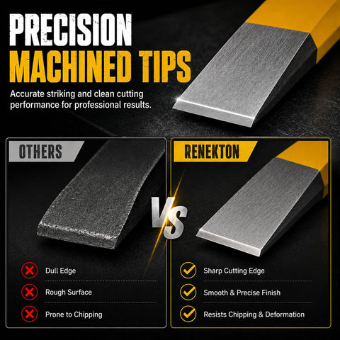 Sharp chisel edge comparison in 12 Piece Punch and Chisel Set Built Tough With Heat Treated CR-V Steel Tools for Metalworking