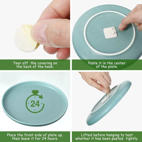 Installation steps for 60 Piece Adhesive Plate Hangers No Nail Invisible Sticky Hooks Wall Round And Square Self Adhesive Frame Holders.