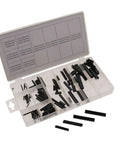 Roll Pin Assortment Kit 120 Pieces, 15 Sizes From 1.6mm To 9.5mm, Black Plated For Rust Resistance, Includes Blow Molded Tray, Professional Grade Pins For Quick Fixes, Repairs, And Heavy Duty Projects. Open tray with assorted black CR-V roll pins