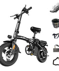 Folding Electric Bike For Adults And Teens, 750W Peak Motor, accessories, black 14 inch foldable ebike with city cruiser design