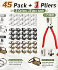 45 Pack 1 Inch Key Fob Hardware With Pliers For DIY Wristlet Keychains, Includes Silver Black Bronze Zinc Alloy Pieces And Key Rings