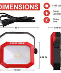 Dimensions of Beast Bright 1100 Lumen 4000K LED Tiltable Portable Work Light with 5ft cord shown front and side view