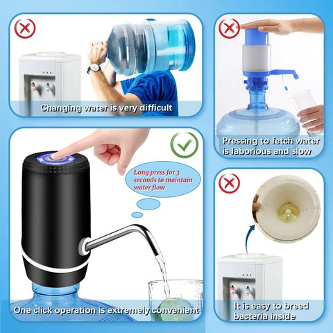 5 Gallon Water Dispenser With USB Charging And On Off Switch, Electric Pump Jug Dispenser For Camping Travel On The Go, Portable Automatic Water Jug Pump With BPA Free Plastic And Stainless Outlet, demonstrating easy operation and flow control