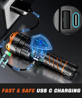Beast Mode Ultra Bright LED Flashlight 100000 Lumens Rechargeable 50W Beam USB C Quick Charge illustration