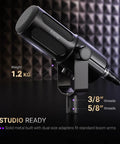 Dope Pro Grade USB XLR Podcast Microphone For Streaming And Recording with metal body, weight 1.2kg, on stand