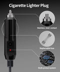 Cigarette lighter plug of Heavy Duty Slick Road Ready DC Power Cable For Starlink Mini, featuring stainless steel contact and replaceable fuse.