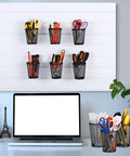Six Piece Slatwall Cup Set With Hooks For Garage, Workshop, And Office Storage Metal Mesh Tool Holders on wall