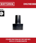 2.5 Inch To 1.25 Inch Vacuum Hose Reducer Adapter, black industrial-grade connector for wet dry vac and shop vac accessories.