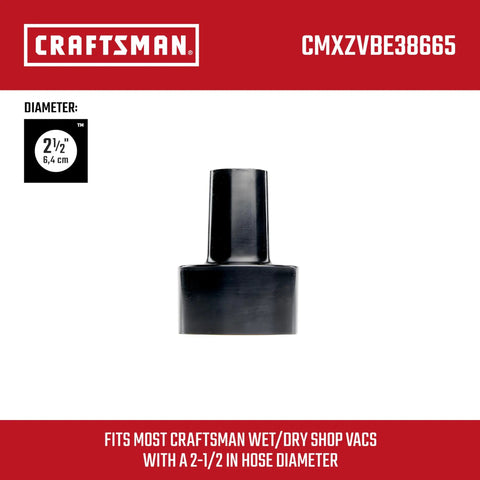 2.5 Inch To 1.25 Inch Vacuum Hose Reducer Adapter, black industrial-grade connector for wet dry vac and shop vac accessories.