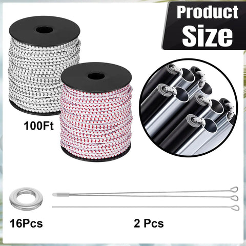 Two Rolls Of 100 Ft 1 8th Inch Shock Cord Tent Pole Repair Kit With Lead Wires And Washers, Elastic Bungee Cord Replacement