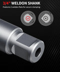 3/4 inch Weldon shank featuring two flats for secure clamping, designed for Heavy Duty Magnet Mount Carbide Tipped Annular Cutter.