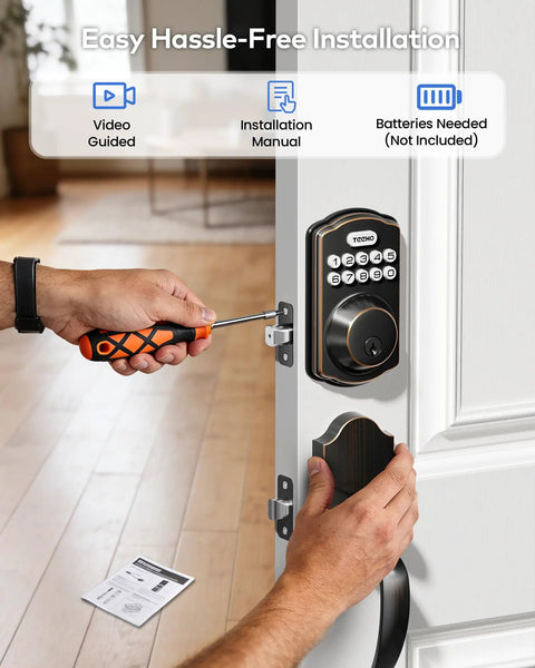 Slick Keyless Entry Door Lockset For Front Door Featuring Wireless Keypad Access Oil Rubbed Bronze Finish No Sweat Install Heavy Duty Security Handleset