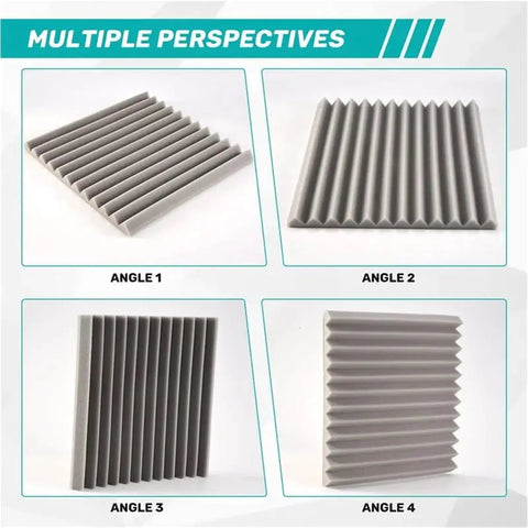 Various angles of Self Adhesive Soundproofing Wall Panels High Density Acoustic Foam Tiles showing texture and design.