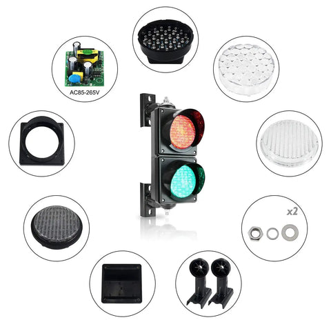 100mm Traffic Light Red Green LED Stop And Go Lamp With PC Housing IP65 Waterproof Industrial Warning Light For Tough Environments AC 85 To 265V Bright Red And Green Beams with components