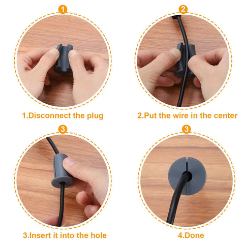 uxcell 8-pack silicone wall cable grommets with 7mm hole; gray Ethernet cable pass-through with install steps diagram.