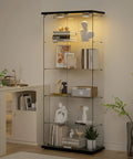 Five Shelf Glass Display Cabinet With Locking Door And Remote LED Lights 4mm Tempered Glass Floor To Ceiling Bookcase, black