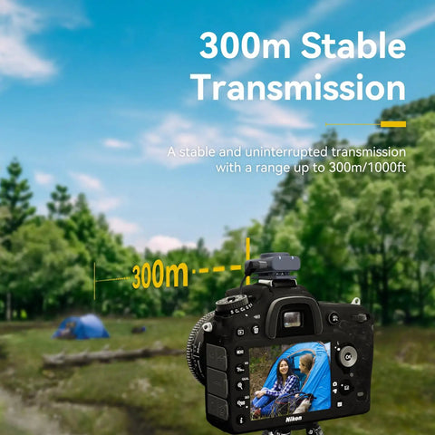 Camera showing range of Lark M2 Wireless Lavalier Microphone for iPhone, Android, Cameras and PCs, 1000ft, outdoor setting.