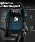 Racing Style Gaming Chair With Pull-Out Footrest And Lumbar Support, High Back Ergonomic Leather Desk Chair showing lumbar design.