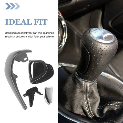 Upgrade Your Ride With This Durable Abs Gear Stick Handle Replacement Kit Featuring Precision Car Shifter Knob Repair Tools For A Smooth And Stable Driving Experience That Will Make You Feel Like A Real Driver On The Road. black ABS gear shifter handle replacement kit shown installed in a car