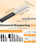 Diamond Sharpening Stone With Dual Grit 325 1200 Handheld Knife Sharpener With Angle Guide For Kitchen Machete Axe Chisel Drill Bits Lawn Mower Blade And Garden Tools DIY Friendly, dimensions labeled