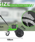 Heavy Duty Electric Trailer Dolly Moves 3600 Lbs With Ease, showing size dimensions of 108cm x 96cm x 63cm with detailed wheel design.