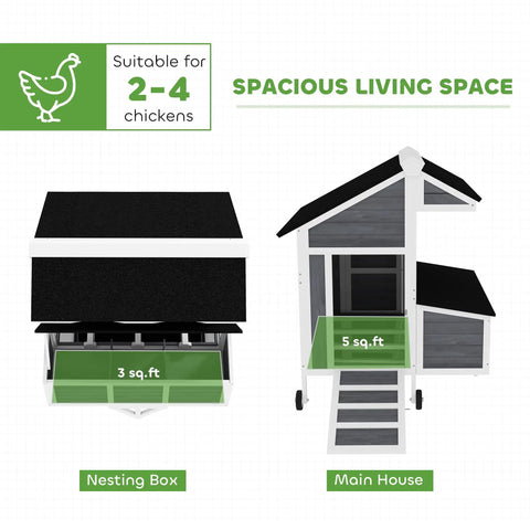 Image showing Mobile 43 Inch Chicken Coop With Wheels For Easy Relocation, Nesting Box 3 sq.ft., Main House 5 sq.ft.