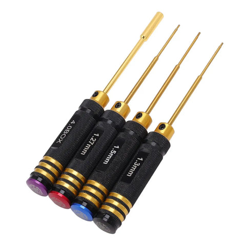 Four Piece RC Screwdriver Set Aluminum Alloy Repair Tool Kit With 1.27mm 1.3mm 1.5mm Hex And 4mm Socket for model aircraft